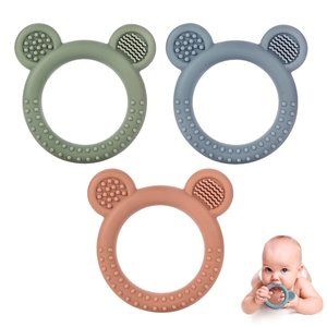Baby Teething Toys  Soft Textured Bear Ring Silicone  Relief Soothing  Gums